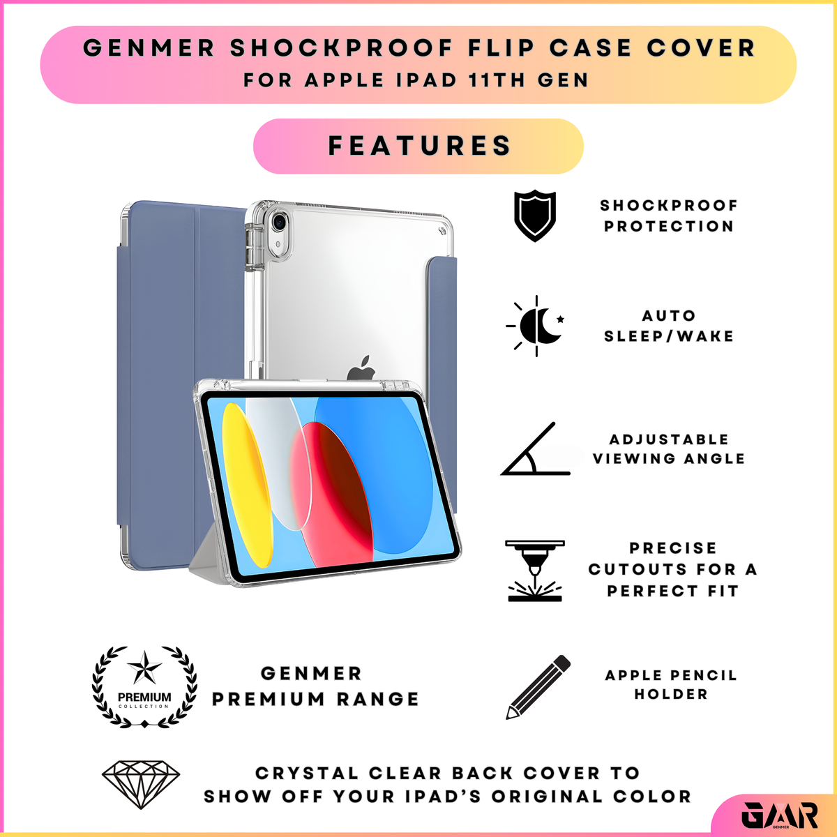 GENMER Flip Case Shockproof Cover Compatible with iPad 11th Gen (A16) 2025 - Purple
