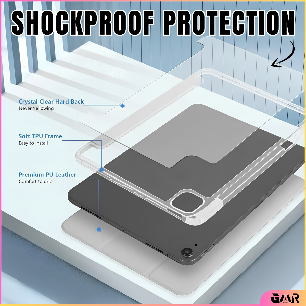 GENMER Flip Case Shockproof Cover Compatible with iPad Air 11" (M4) 2026 - Silver Grey