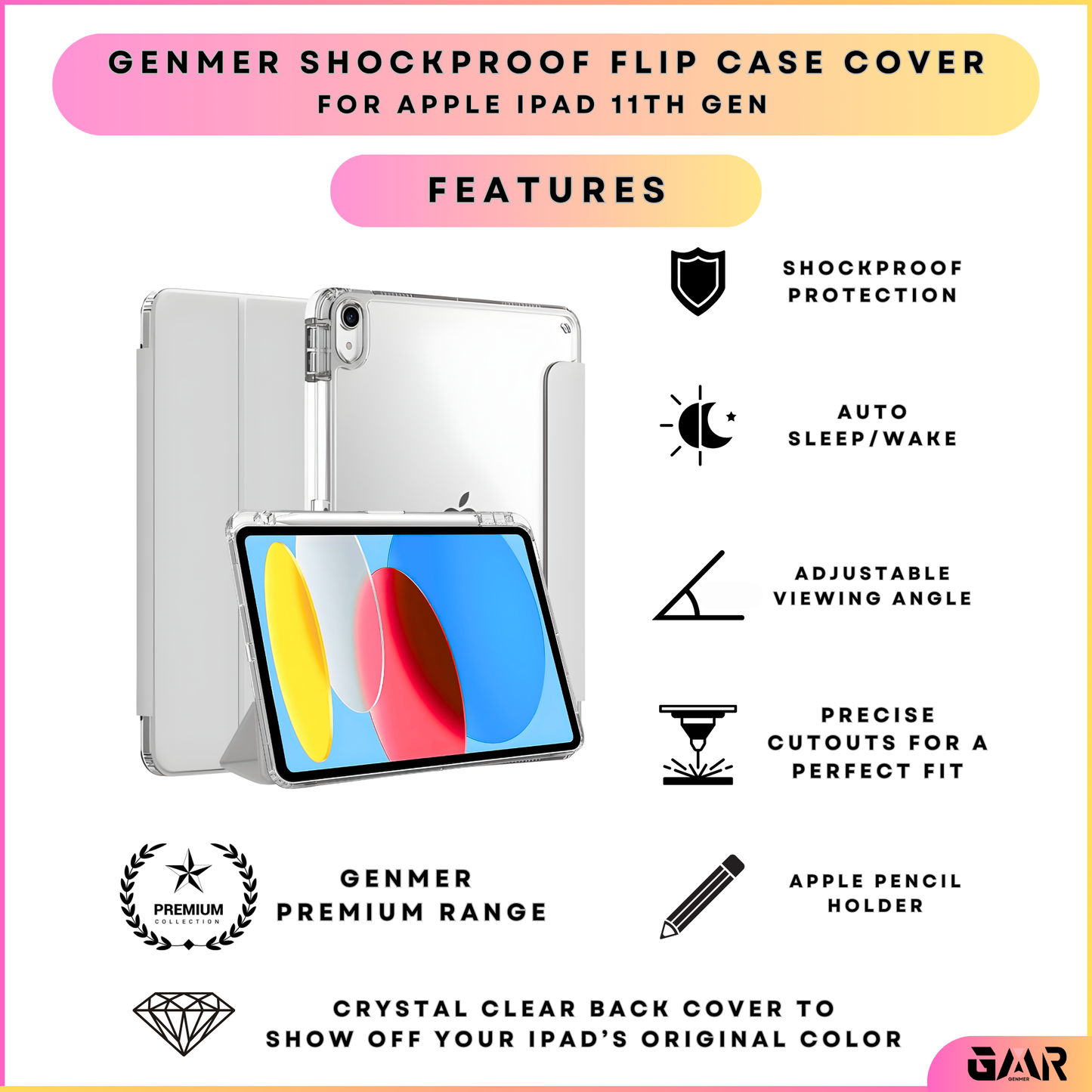 GENMER Shockproof Flip Case Cover Compatible with iPad 11th Gen (A16) 2025