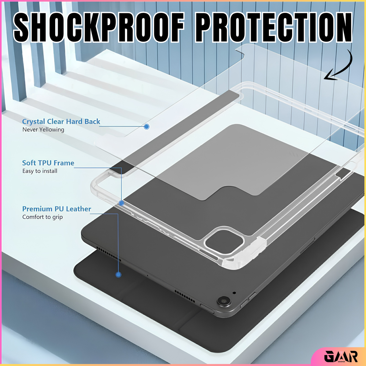 GENMER Flip Case Shockproof Cover Compatible with iPad Air 11" (M4) 2026 - Black