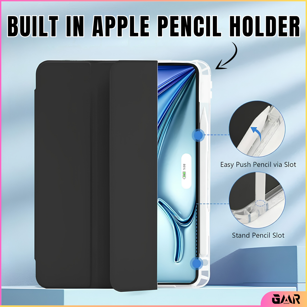 GENMER Flip Case Shockproof Cover Compatible with iPad Air 11" (M4) 2026 - Black
